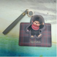 M010-10A Monchhichi Passcase Card Case with Strap Checker Brown M010-10A Monchhichi Passcase Card Case with Strap Checker Brown