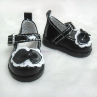 Yo-SD bjd Doll Leeke PU Leather Buckle Bow Shoes Black SHU046BLK